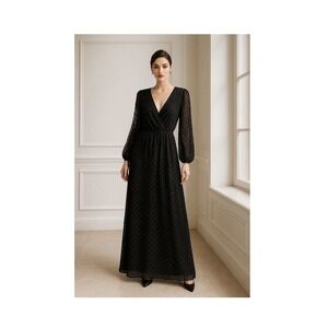 Lauren Ralph Lauren Womens 14 Rosaleen Maxi Dress Swiss Dot Black Formal Sheer